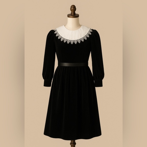 Laura Ashley Other - Vintage Laura Ashley Mother & Child Velvet Dress 11–12Y | Black Lace Collar